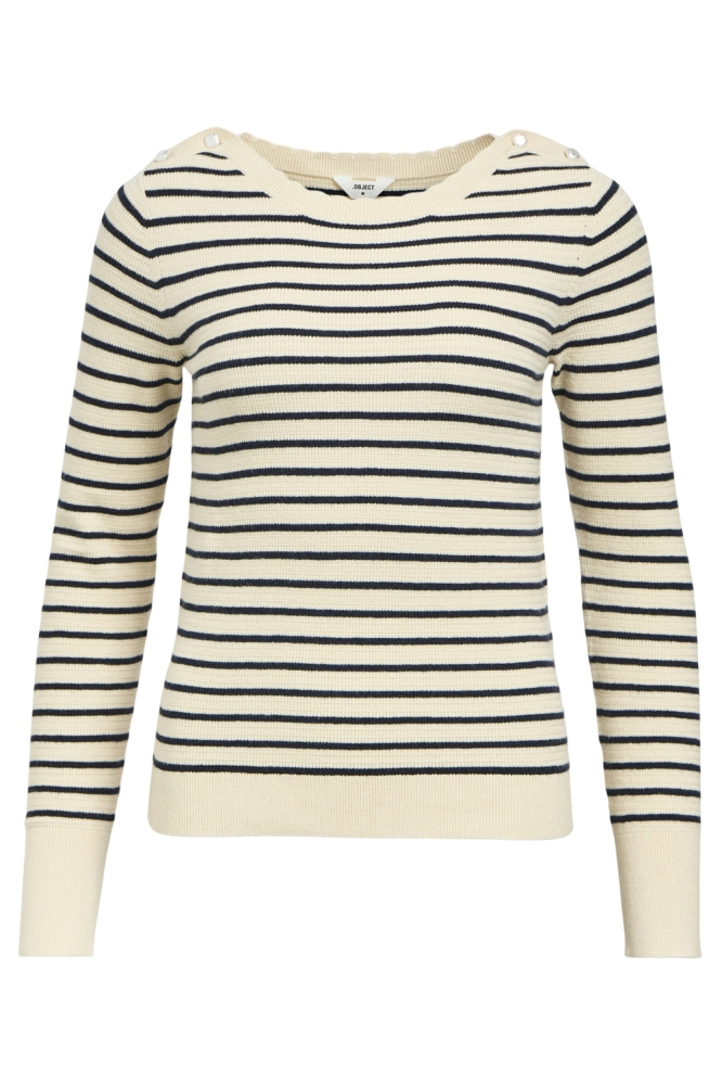 OBJPOLINA RE L/S KNIT PULLOVER 137 23046091 Sandshell/Sky captain
